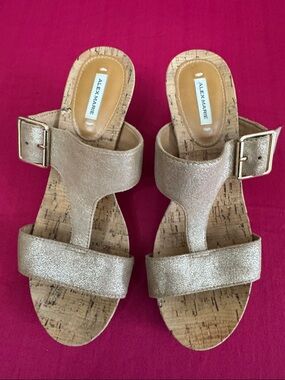 Alex Marie Metallic Gold Cork-Effect Slide Sandals (OLCC)